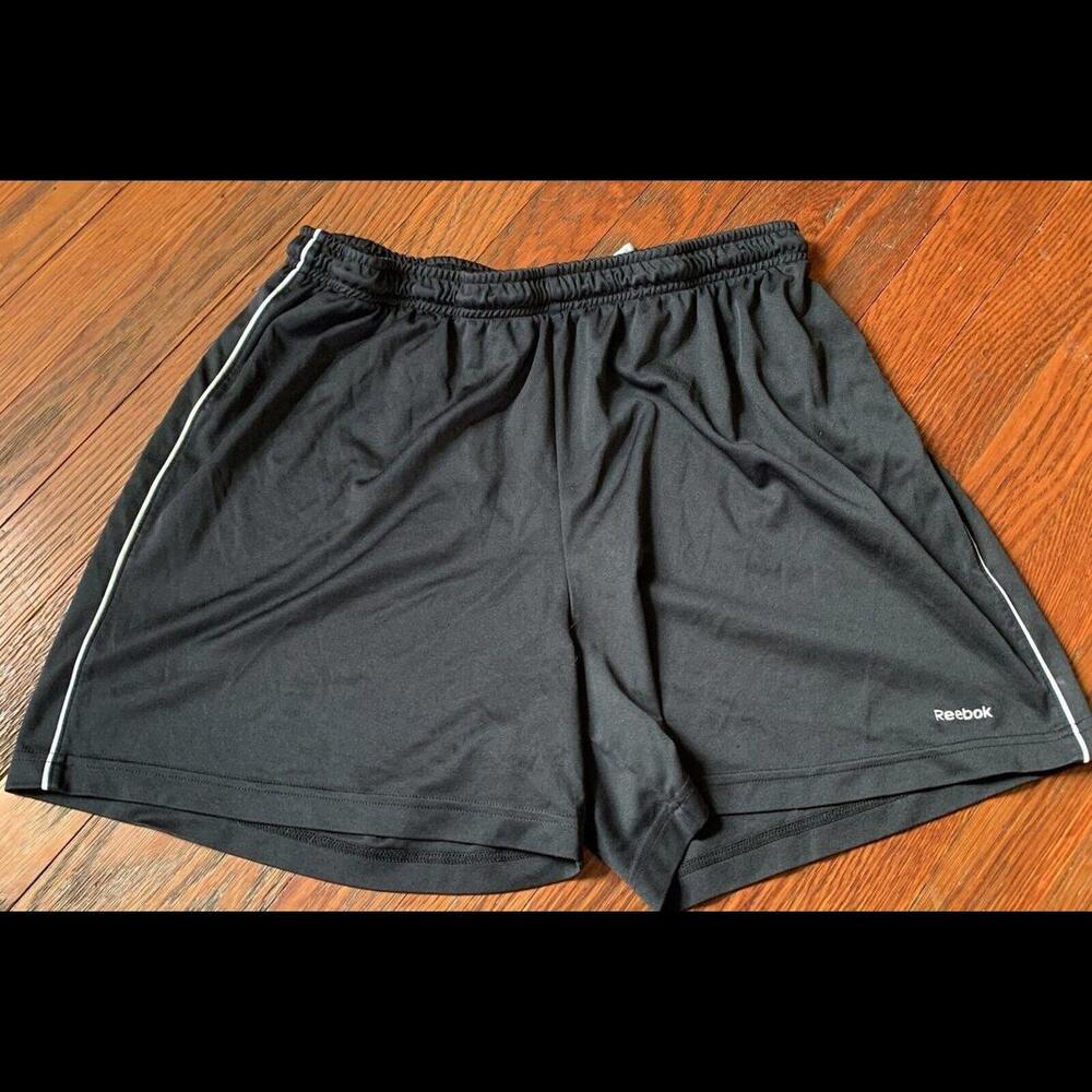 VTG Reebok Men's Drawstring Shorts Size Large Black W/ White Trim Sports
